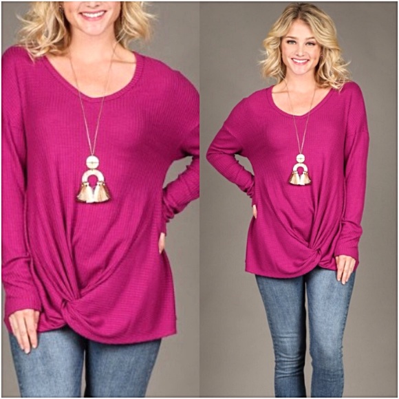 Soft Waffle Knit Knot Tunic Top SM - Picture 4 of 8